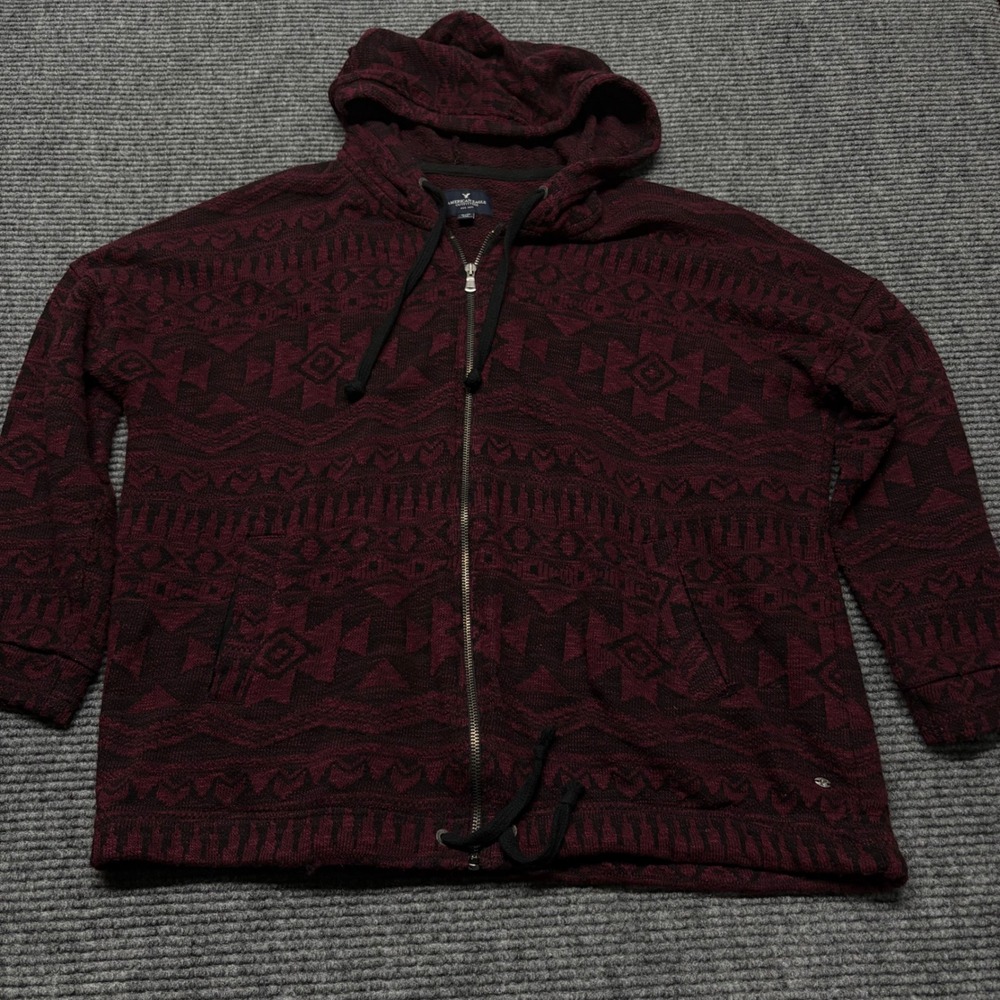American Eagle Outfitters Mens XL Burgundy Southwestern Geometric Zip Up Hoodie